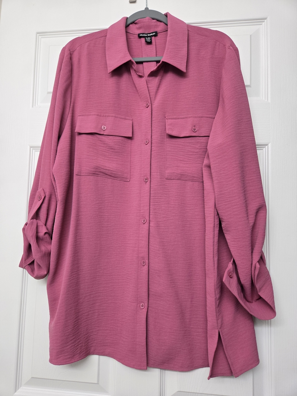 Rose-Pink Button-Front Pocket Shirt